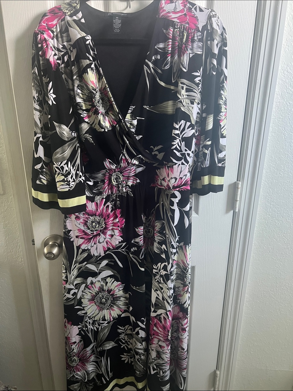 INC International Concepts Black Floral Faux Wrap Maxi Dress